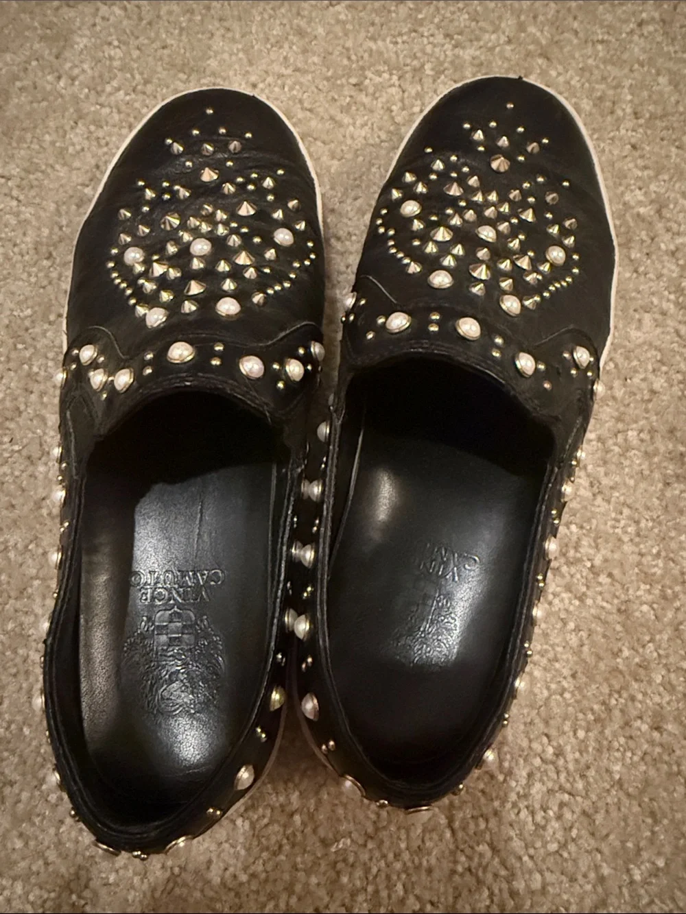 Vince Camaro Women's Black Slip-On Stud & Pearl Embellished Sneakers